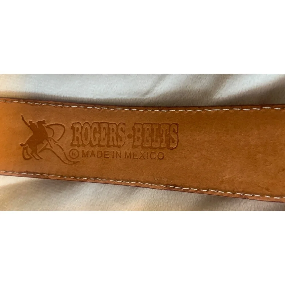 Rogers Belts Men 38 Western Brown Embossed Leather Crocodile Print Silver Buckle